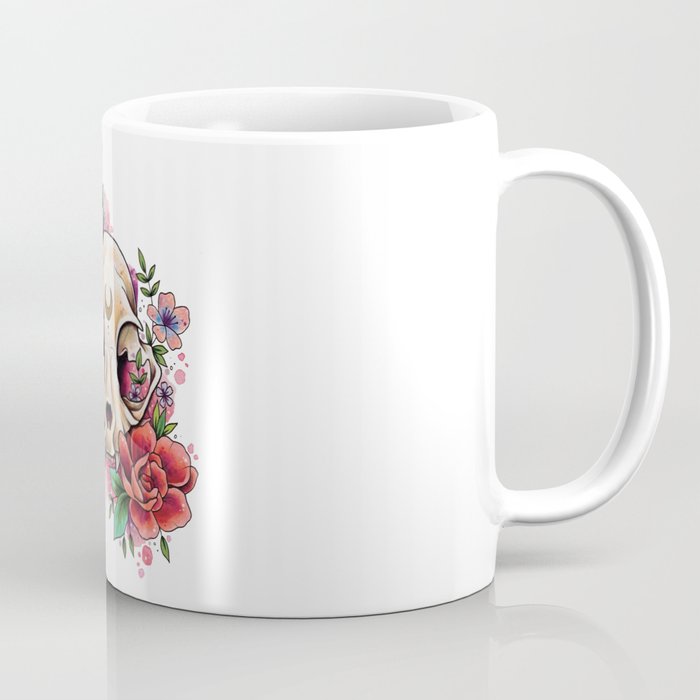 Neo Traditional Cat Skull and Roses Coffee Mug