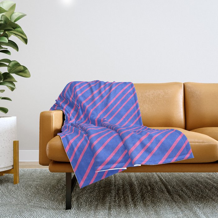 Royal Blue & Hot Pink Colored Lines Pattern Throw Blanket