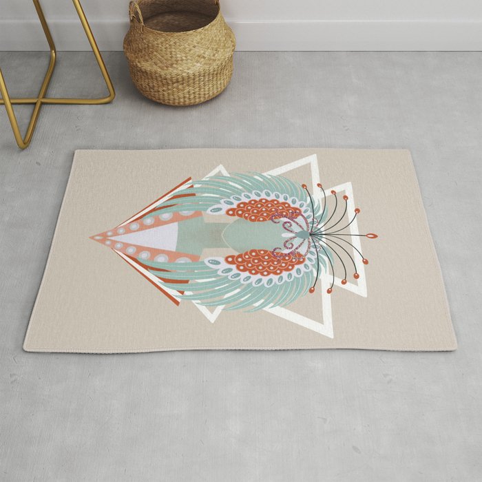 Art Deco Phoenix lady - red, white and blue palette Rug