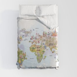 World Map Watercolor Duvet Cover