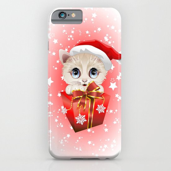 Kitten Christmas Santa with Big Red Gift iPhone & iPod Case