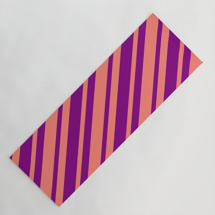 Salmon and Purple Colored Pattern of Stripes Yoga Mat
