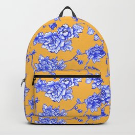 Chinoiserie Floral Golden Yellow Backpack | Bold, Colorful, Wallpaper, Jacquelinemaldonado, Pattern, Painting, Butterfly, Watercolor, Floral, Yellow 