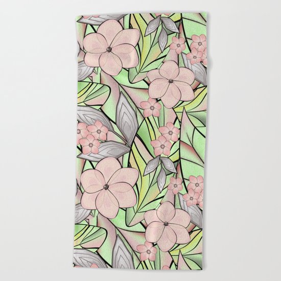 Delicate tropical floral pattern. Beach Towel