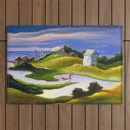 Martha's Vineyard coastal nautical landscape painting by Thomas Hart Benton Outdoor Rug