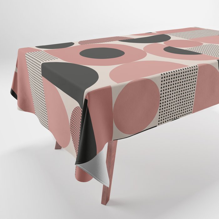 Bauhaus Mid Century Geometric Shapes Pattern in Pink Tablecloth