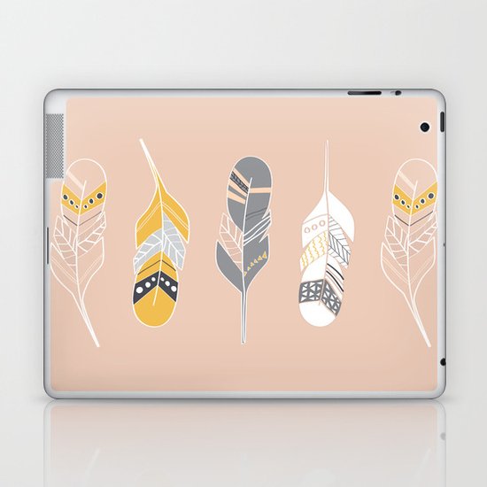 Multi Colored Feathers in Peach Laptop & iPad Skin