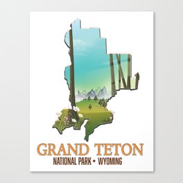 Grand Teton National Park Map. Canvas Print