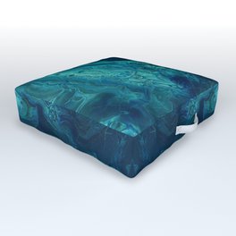 Blue & Teal Acrylic Abstract Fluid Art Outdoor Floor Cushion