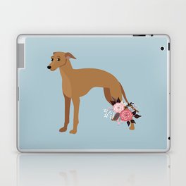 Italian Greyhound and Flowers Red Dog Blue Laptop Skin