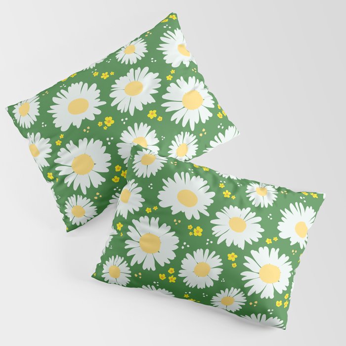 Spring Daisies 001 on Green Pillow Sham