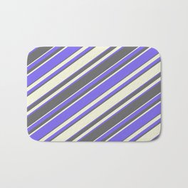 [ Thumbnail: Medium Slate Blue, Dim Gray, and Beige Colored Stripes Pattern Bath Mat ]