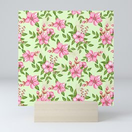 Cherry Blossom green pattern - floral print Mini Art Print