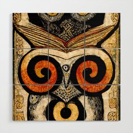 Owl, in the style of Book of Kells Wood Wall Art