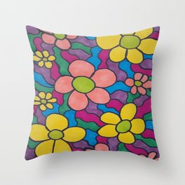 Colorful Retro Daisy Print  Throw Pillow