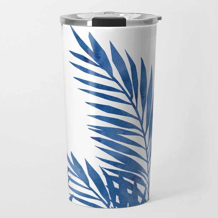 Palm Leaves Dark Blue Travel Mug