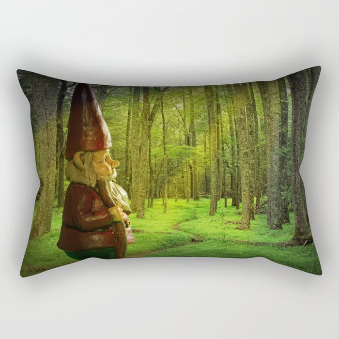 Gnome Traveler on a Forest Path Rectangular Pillow