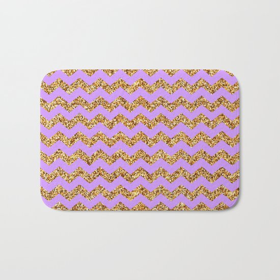 Purple Gold Glitter Chevron Bath Mat