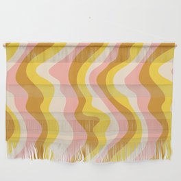 GOOD VIBRATIONS GROOVY MOD RETRO WAVY STRIPES in SUNNY SOFT PINK YELLOW SAND CREAM Wall Hanging
