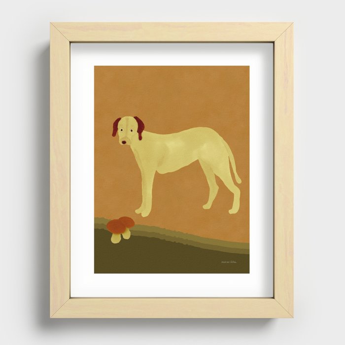 Dog and Mushroom Hunting - Yellow and Ochre Recessed Framed Print