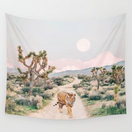 Night crawler Wall Tapestry | Dusk, Wild Animal, Yucca, Road, Cactus, Wild Cat, Tiger, Joshua Tree, Pink, Desert 