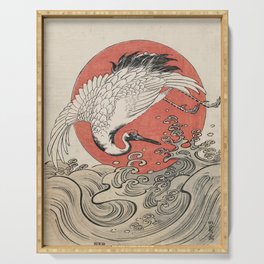 Crane, Waves and Rising Sun Woodblock Isoda Koryusai Serving Tray