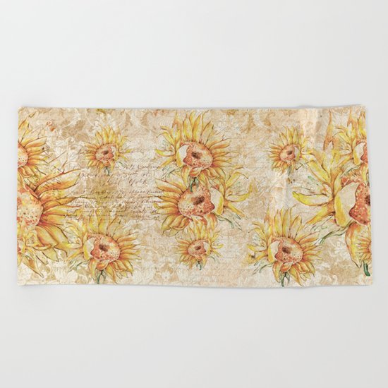 Vintage Sunflowers #5 Beach Towel