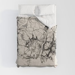 Busan, South Korea - City Map Drawing - Black and White Duvet Cover