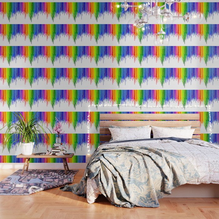 Rainbow Paint Drops on White Wallpaper