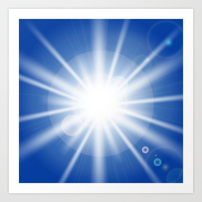 Sun Rays And Light Effects On Blue Sky Art Print By Designer357 Society6