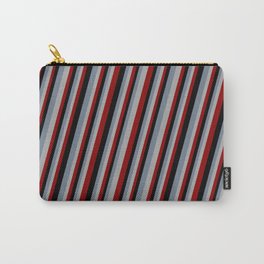 [ Thumbnail: Slate Gray, Dark Gray, Dark Red & Black Colored Stripes Pattern Carry-All Pouch ]