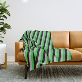 [ Thumbnail: Grey, Lime Green & Black Colored Lines Pattern Throw Blanket ]