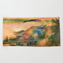 Alligator at Sunset  Beach Towel