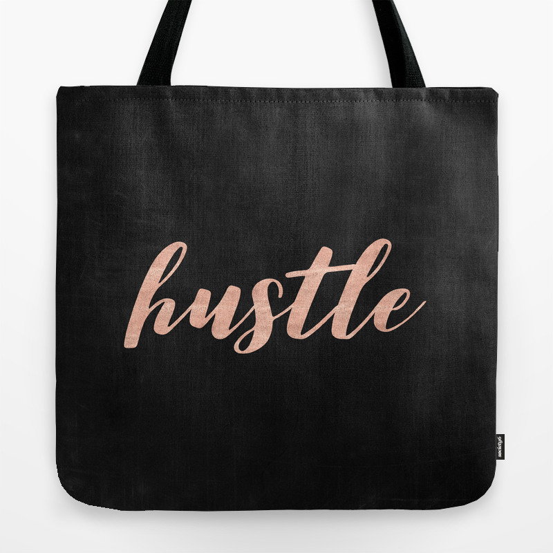 pink and black tote bag