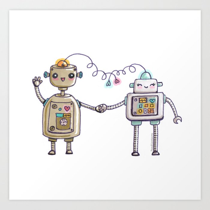 Cute Robots In Love Ii Art Print By Pendientera Society6