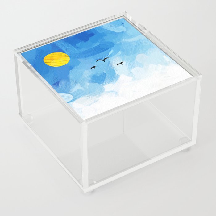 a flight of swallows in a beautiful blue sky Acrylic Box