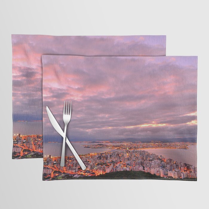 Brazil Photography - Beautiful Pink Sunset Over The Brazilian City  Placemat