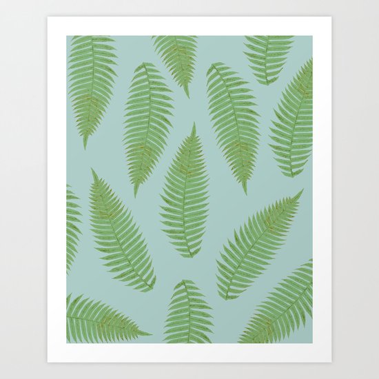 fern pattern - blue Art Print