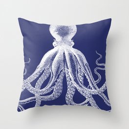 Octopus | Vintage Octopus | Tentacles | Navy Blue and White | Throw Pillow
