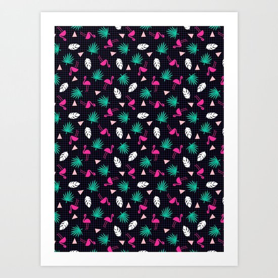 The Dillio - palm springs memphis throwback grid pattern flamingo tropical chilled vibes Art Print