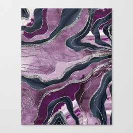 Navy Blue Pink Marble Agate Silver Glitter Glam #1 (Faux Glitter) #decor #art #society6 Canvas Print