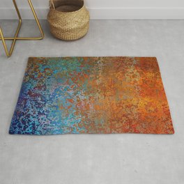 Vintage Rust, Terracotta and Blue Rug | Copper, Geometric, Retro, Industrial, Bohemian, Graphicdesign, Terracotta, Aesthetic, Metal, Pattern 