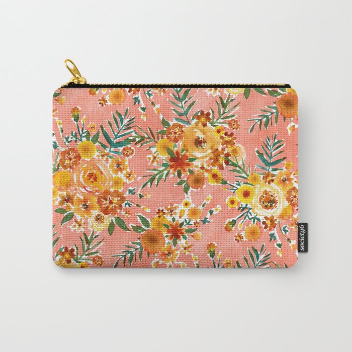 MARIGOLD'S GARDEN Happy Yellow Coral Floral Carry-All Pouch