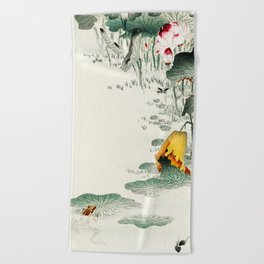 Frog in the swamp  - Vintage Japanese Woodblock Print Art Beach Towel