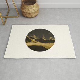 Mid Century Modern Round Circle Photo Graphic Design Mysterious Black Mountains With Rising Clouds Rug | Midcenturymodern, Risingclouds, Digital Manipulation, Mysterious, Roundcirclephoto, Blackmountains, Photo, Color, Graphicdesign 
