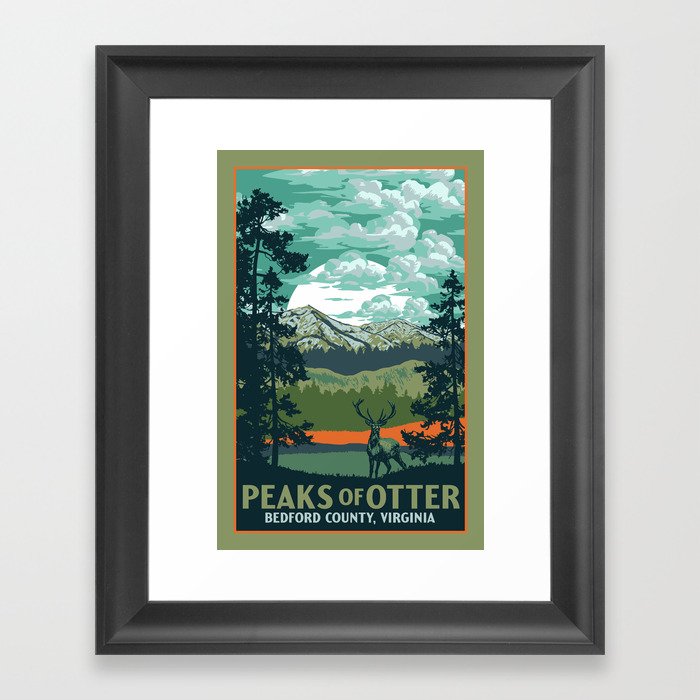 Peaks of Otter | Blue Ridge Parkway Vintage WPA Style Original Art Poster Print Framed Art Print