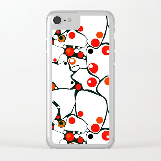 Abstract black and white pattern with red polka dots . Clear iPhone Case