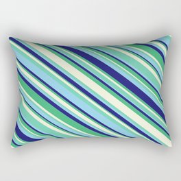 [ Thumbnail: Eyecatching Aquamarine, Sky Blue, Midnight Blue, Sea Green & Beige Colored Striped/Lined Pattern Rectangular Pillow ]