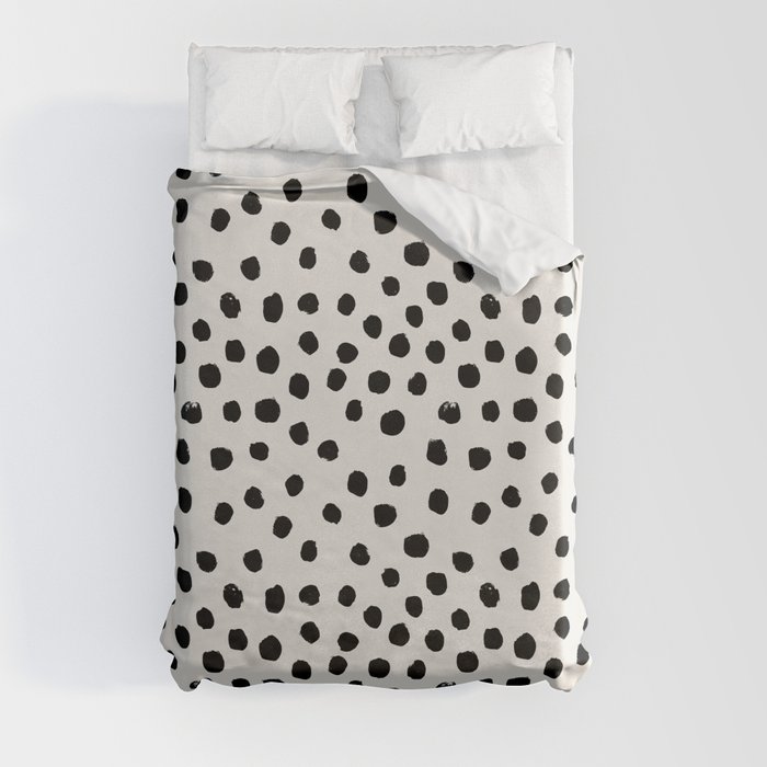 Preppy brushstroke free polka dots black and white spots dots dalmation animal spots design minimal Duvet Cover
