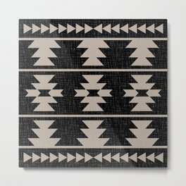 Southwestern Pattern 129 Black and Linen Metal Print | Grey, Pattern, Indian, West, Southwest, Mexican, Black, American, Nativeamerican, Southwestern 